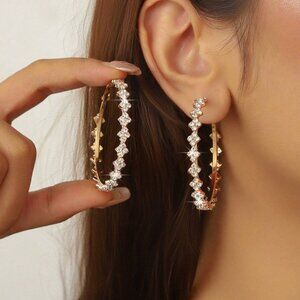 14K Gold Womens 2" Large 2ct Diamond Hoop Earrings Ladies Big 14K Silver Jewelry